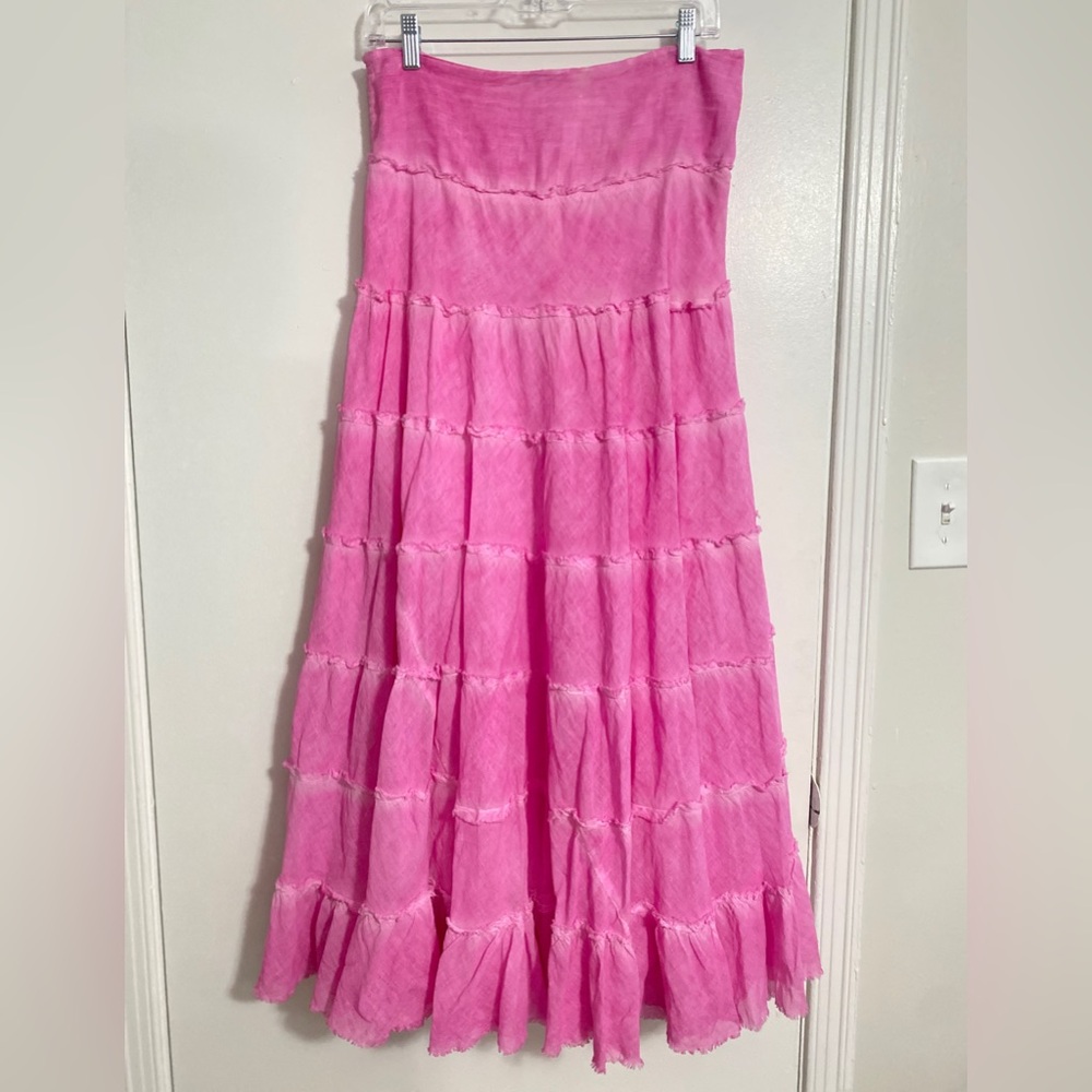 Free People Pink A-Line Tiered Maxi Skirt Resort